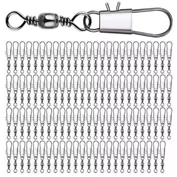 100 шт. Высокопрочные вертлюжки с шарикоподшипником и застежкой-карабином, коннекторы для рыболовных приманок 8