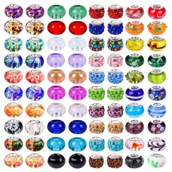 100 шт. в ассортименте европейских бусин с медными стеклянными разделителями с большими отверстиями, разноцветные бусины, бусины со стразами, бусины для творчества без медной сердцевины от Lampwork…