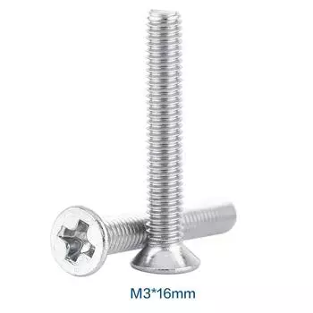 100 шт. в упаковке, плоская головка, нержавеющая сталь SS304, потайная метрическая резьба, болт, крепеж M3*16