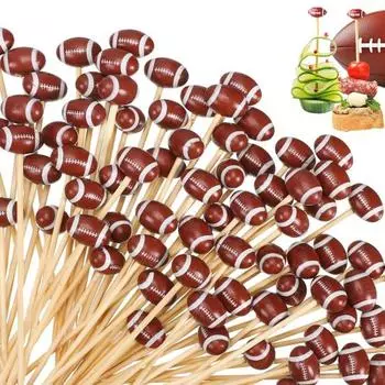 100 шт. вилки для фуршета из бамбука в стиле регби, палочки для фруктов, десертов, кексов, коктейлей, принадлежности для вечеринки в честь Дня святого Валентина 1 Set