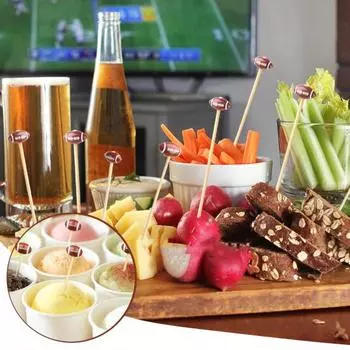 100 шт. вилки для фуршета из бамбука в стиле регби, палочки для фруктов, десертов, кексов, коктейлей на День святого Валентина