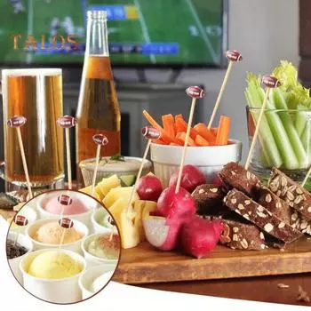 100 шт. вилки для фуршета из бамбука в стиле регби, палочки для фруктов, десертов, кексов, коктейлей, принадлежности для вечеринки в честь Дня святого Валентина 1 Set