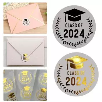 100 шт. выпускные наклейки, прозрачные конверты из золотой фольги, уплотнители, поздравления выпускников, палочка для выпускных приглашений, класс 2024 г. 100pcs золотистый
