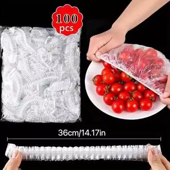 100 шт. Яркие чехлы для пищевой пленки - высококачественная полиэтиленовая пленка, эластичная крышка чаши, одноразовая и безопасная, сохраняет еду свежей и вкусной, идеально подходит для кухни прозрачный