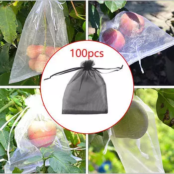 100 шт. Защитные сумки для фруктов, черные универсальные сетчатые защитные сетки, с сетевым шнуром Height 18 cm