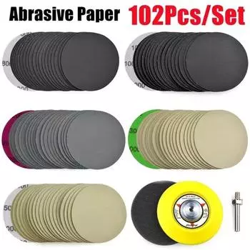 100 шт., зернистость 800-5000, 3 дюйма, наждачная бумага для влажной и сухой воды, шлифовальный диск, шлифовальный полировальный диск, флокирующая наждачная бумага с опорной пластиной хвостовика 1 Set