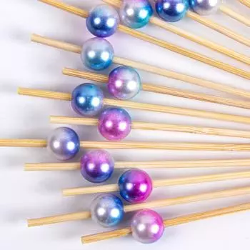 100 шт. зубочисток из бамбука с градиентным жемчугом, коктейльные палочки для закусок, фруктовые палочки для свадебного торта, дня рождения, десерта, еды, декора