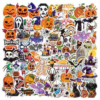 100 штук Хэллоуин Тыква, Страшные наклейки, Наклейки для торта для посуды, блокнота, багажа One Size
