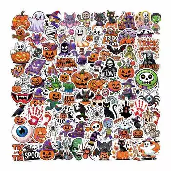 100 штук Хэллоуин Тыква, Страшные наклейки, Наклейки для торта для посуды, блокнота, багажа One Size