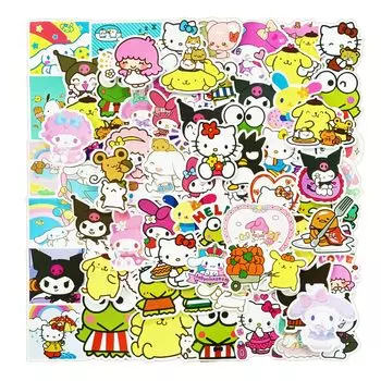 100 штук наклеек Sanrio с изображением персонажей аниме-мультфильмов, милые, сделай сам, подходят для водных мобильных подарков на день рождения, набор, наклейки, наклейки, материал, гитара,