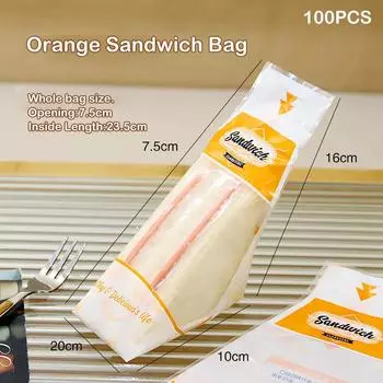 100 штук оберток для сэндвичей, специальные одноразовые, легко рвущиеся, прозрачные, треугольные, для выпечки тортов, хлеба, упаковочные пакеты 100PCS оранжевый