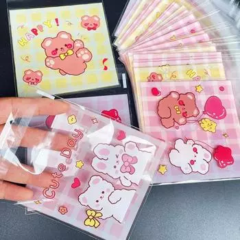 100 штук сумок с застежкой-молнией и милым принтом медведя и кролика. Подарочные пакеты с милыми мультфильмами.