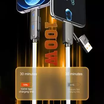 100 см 4-в-1 зарядный кабель USB Type-C 8-контактный 100 Вт 480 Мбит/с для быстрой зарядки мобильного телефона, планшета, силиконовый кабель для передачи данных чёрный