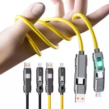 100 СМ 4-в-1 Зарядный светодиодный кабель Type-C Дисплей USB Портативный 8-контактный PD для быстрой зарядки мобильного телефона Планшет фиолетовый