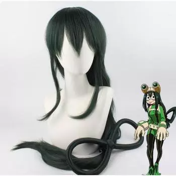 100 СМ Аниме Boku no Hero Academia Tsuyu Asui Темно-Зеленый Длинный Парик Косплей Костюм Мой Герой Академии Синтетические Волосы Женский Парик Парик One Size зелёный