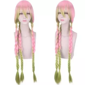 100 СМ Аниме Demon Slayer Kimetsu no Yaiba Kanroji Mitsuri Длинные Хвосты Клип Парик Косплей Костюм Термостойкие Волосы Женские Парики One Size розовый