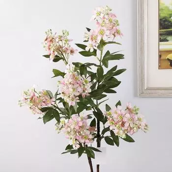 100 см длинная ветка искусственных улыбающихся цветов с листьями сломанные цветы комнатная искусственная цветочная мебель свадебное украшение дикая вишня цветет