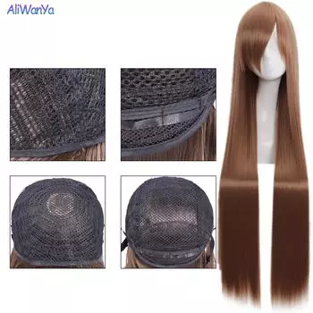 100 см синтетический длинный прямой парик для косплея с челкой женский аниме омбре парик блонд красный розовый синий золотой термостойкий парик для вечеринок