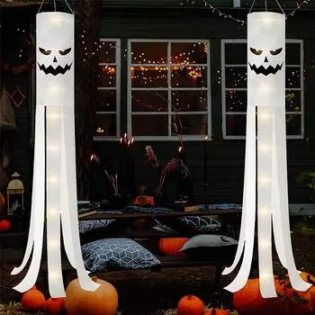 100 см ветроуказатели для Хэллоуина со светлыми флажками в виде тыквы на Хэллоуин 2023 белый