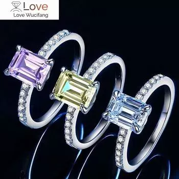 100% стерлинговое серебро 925 пробы с изумрудной огранкой 6 * 8 мм, созданный драгоценный камень муассанит, свадебное помолвочное женское кольцо, ювелирные изделия, подарок 8 белый