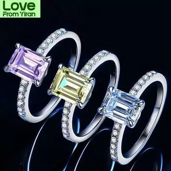 100% стерлинговое серебро 925 пробы с изумрудной огранкой 6 * 8 мм, созданный драгоценный камень муассанит, свадебное помолвочное женское кольцо, ювелирные изделия, подарок 8 белый