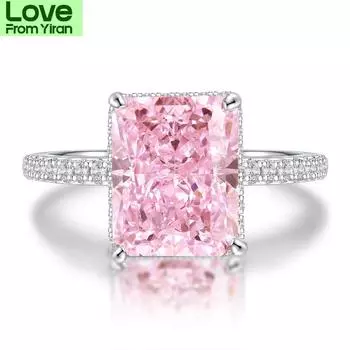 100% стерлинговое серебро 925 пробы сияющий созданный драгоценный камень камень рождения свадьба помолвочное кольцо Высокое ювелирное изделие 10 розовый