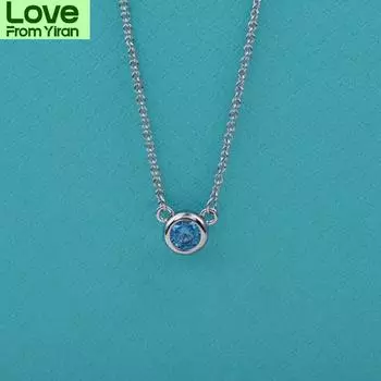 100% стерлинговое серебро S925 Высокое качество модные ювелирные изделия синие круглые кубические цирконии простое ожерелье для девушки праздничный подарок на вечеринку