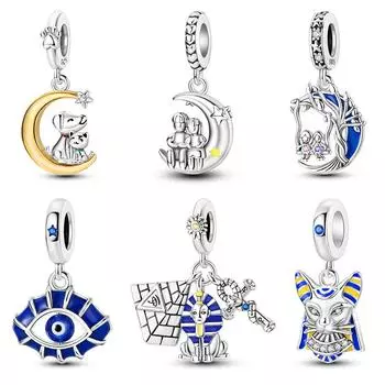 100% Стерлингового Серебра 925 Лев Паук Кошка Луна Светящиеся Подвески Бусины Подходит Оригинальные Браслеты 925 Модные Ювелирные Изделия DIY