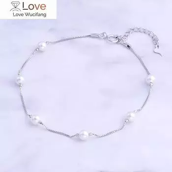 100% стерлингового серебра 925 пробы 4,3 мм белые ракушечные жемчужины бусины браслет на запястье для женщин и детей модные ювелирные изделия женские браслеты adjustable