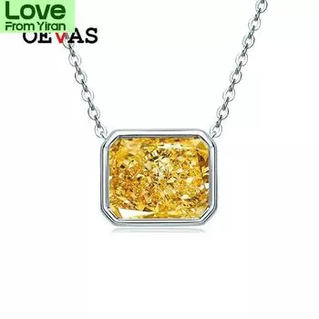 100% стерлингового серебра 925 пробы 9 * 11 мм желтого цвета с бриллиантами высокого углерода, огранка «ледяной цветок», ожерелье для женщин, свадебные украшения