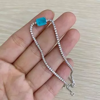 100% стерлингового серебра 925 пробы, браслет с турмалином Параиба для женщин, сверкающие полные высокоуглеродистые бриллианты, ювелирные изделия для вечеринок для девочек