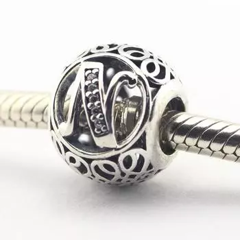 100% стерлингового серебра 925 пробы, буква N, винтажные подвески с алфавитом, бусины для изготовления ювелирных изделий, подходят для оригинальных браслетов