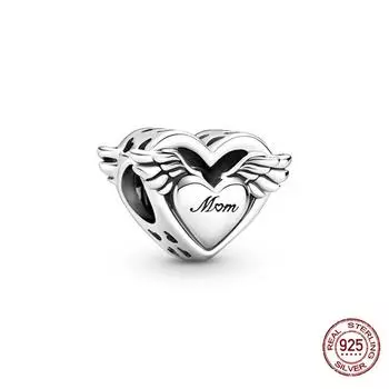 100% стерлингового серебра 925 пробы бусины в форме крыльев в форме сердца подходят для модного браслета с подвесками для женщин своими руками модный ювелирный бутик подарок