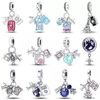 100% стерлингового серебра 925 пробы для самолета, паспорта, чемодана, дорожные подвески, бусины, подходят для 925 оригинальных браслетов, сделай сам, украшения на день рождения