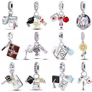 100% стерлингового серебра 925 пробы для выпускного сезона сова шляпа бакалавра подвески бусины подходят 925 оригинальные браслеты DIY ювелирные изделия подарки