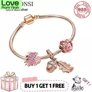 100% стерлингового серебра 925 пробы европейская мода Пан Шарм бисерный браслет из розового золота браслет своими руками для женщин пары оригинальный подарок ювелирные изделия 20cm