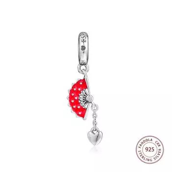 100% стерлингового серебра 925 пробы, испанский веер, висячие подвески, металлические бусины, подходят для оригинального браслета, сделай сам, изготовление ювелирных изделий