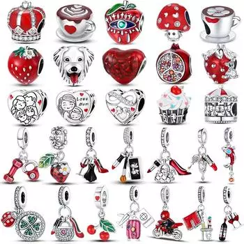 100% стерлингового серебра 925 пробы красного цвета серии сердечек бусины подходят Qikaola 925 браслеты ювелирные изделия на удачу подарки