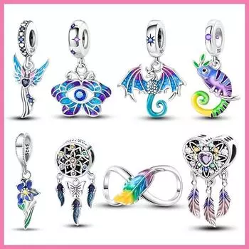 100% стерлингового серебра 925 пробы, красочные бабочки-хамелеоны, ловцы снов, подвески, подходят для браслета, изготовление ювелирных изделий своими руками белый