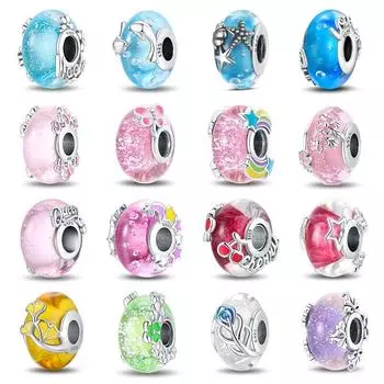 100% стерлингового серебра 925 пробы, красочные бабочки, цветы, светящиеся стеклянные подвески, бусины, оригинальные браслеты Fitfashion, изысканные ювелирные изделия своими руками чёрный