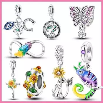 100% стерлингового серебра 925 пробы, красочные хамелеоны, подсолнухи, Древо жизни, подвески, подходят для браслета, изготовление ювелирных изделий своими руками оранжевый