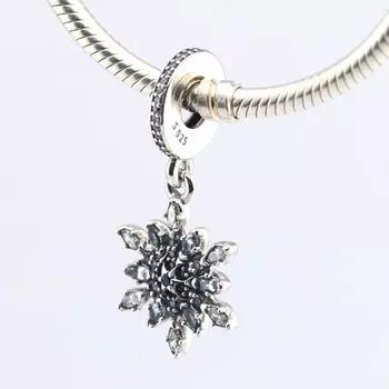 100% стерлингового серебра 925 пробы, кристаллизованная снежинка, висячие подвески, бусины, подходят для женских браслетов, ювелирные изделия «сделай сам», ювелирные изделия
