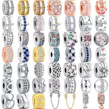 100% стерлингового серебра 925 пробы круглое сердце паве циркон блестящие DIY клипсы серии бусины подходят оригинальные подвески браслет роскошные ювелирные изделия