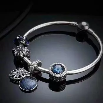 100% стерлингового серебра 925 пробы, кулон со звездой и синий кошачий глаз, расшитый бисером костюм, браслет для женщин, свадебная вечеринка, модные украшения 21CM