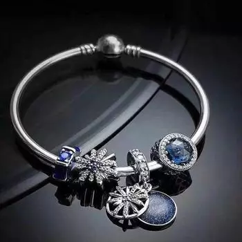 100% стерлингового серебра 925 пробы, кулон со звездой и синий кошачий глаз из бисера, костюм, браслет для женщин, свадебная вечеринка, модные украшения 21CM
