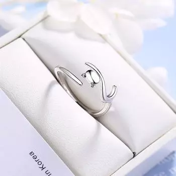 100% стерлингового серебра 925 пробы, липкий кот с длинным хвостом, кольца на палец для женщин, регулируемое обручальное кольцо, ювелирные изделия для свадебной вечеринки Resizable