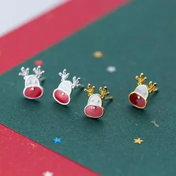 100% стерлингового серебра 925 пробы, милые серьги-гвоздики с оленями для женщин, свежая эмаль, рождественский подарок, роскошные эффектные изящные серебряные украшения с лосем серебряный