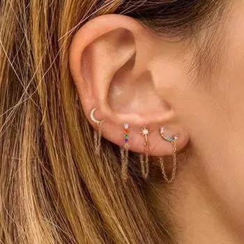 100% стерлингового серебра 925 пробы минимальная кисточка цепочка серьга радуга бар луна звезда милый милый шарм серьги-гвоздики для девочки