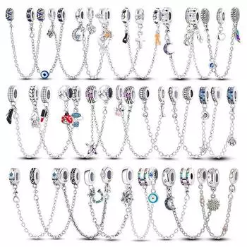 100% стерлингового серебра 925 пробы, модные браслеты со звездой и луной, бабочкой и подсолнухом, силиконовая защитная цепочка Fitfashion, оригинальные браслеты, ювелирные изделия своими руками белый