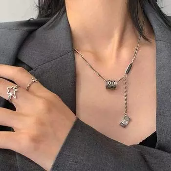 100% стерлингового серебра 925 пробы модные цепи Hop You Rich дизайн доллара для женщин ожерелье ювелирные изделия подарки на день рождения не выцветают 50cm